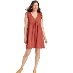 Knox Rose Sleeveless Eyelet Boho V-Neck Flutter Sleeve Dress Flawed